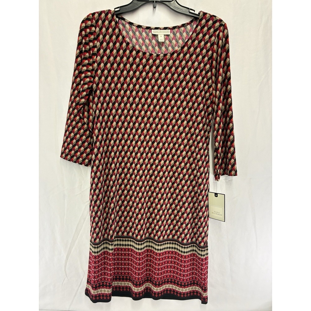 Dana Buchmanโ Geometric Shift Dress Small 3/4 Sleeve Stretch NWT